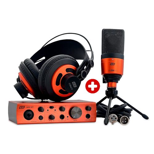 Kit de grabación: interfaz de audio ESI U22 XT CosMik + micrófono de condensador cosMik 10 + audífonos de estudio eXtra 10, rojo